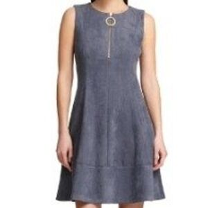 DKNY Women's Faux Suede Zip Front Back Scuba Dress Gray Size 2 EUC